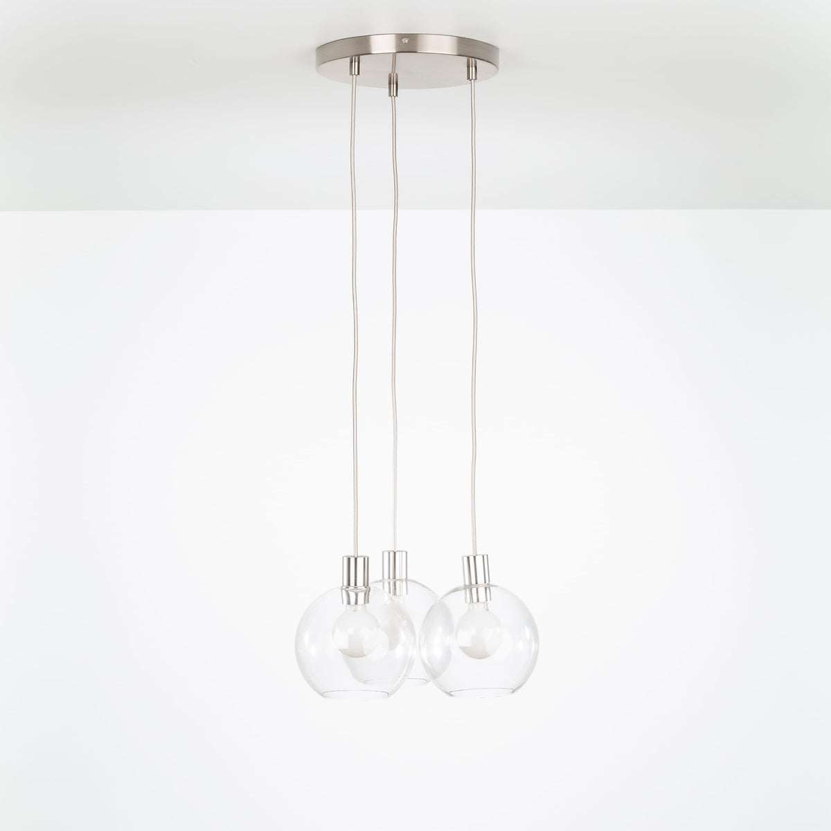 AiO Loop Multiport Chandelier - Glass Globe 3 / Nickel / 8in Clear