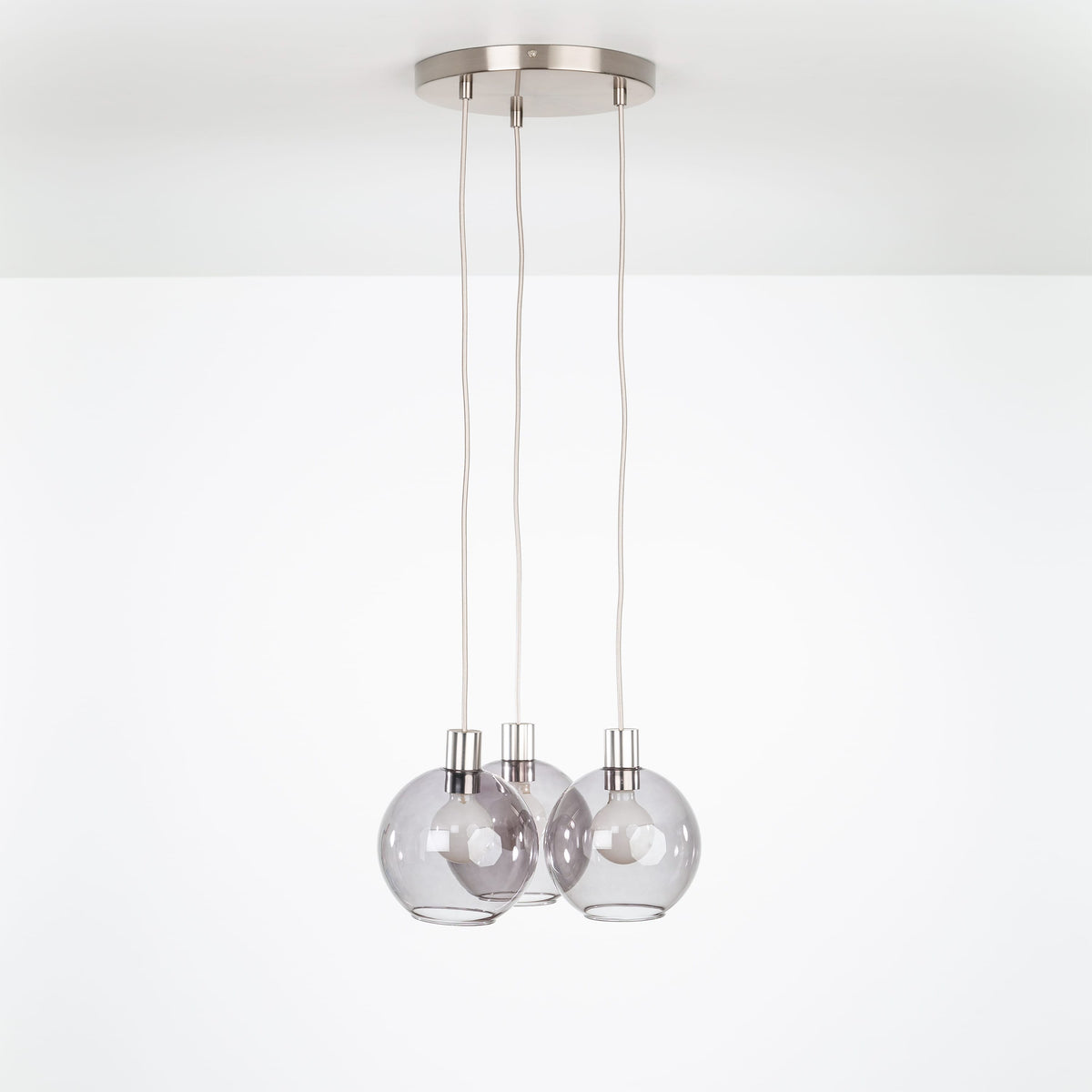AiO Loop Multiport Chandelier - Glass Globe 3 / Nickel / 8in Smoke