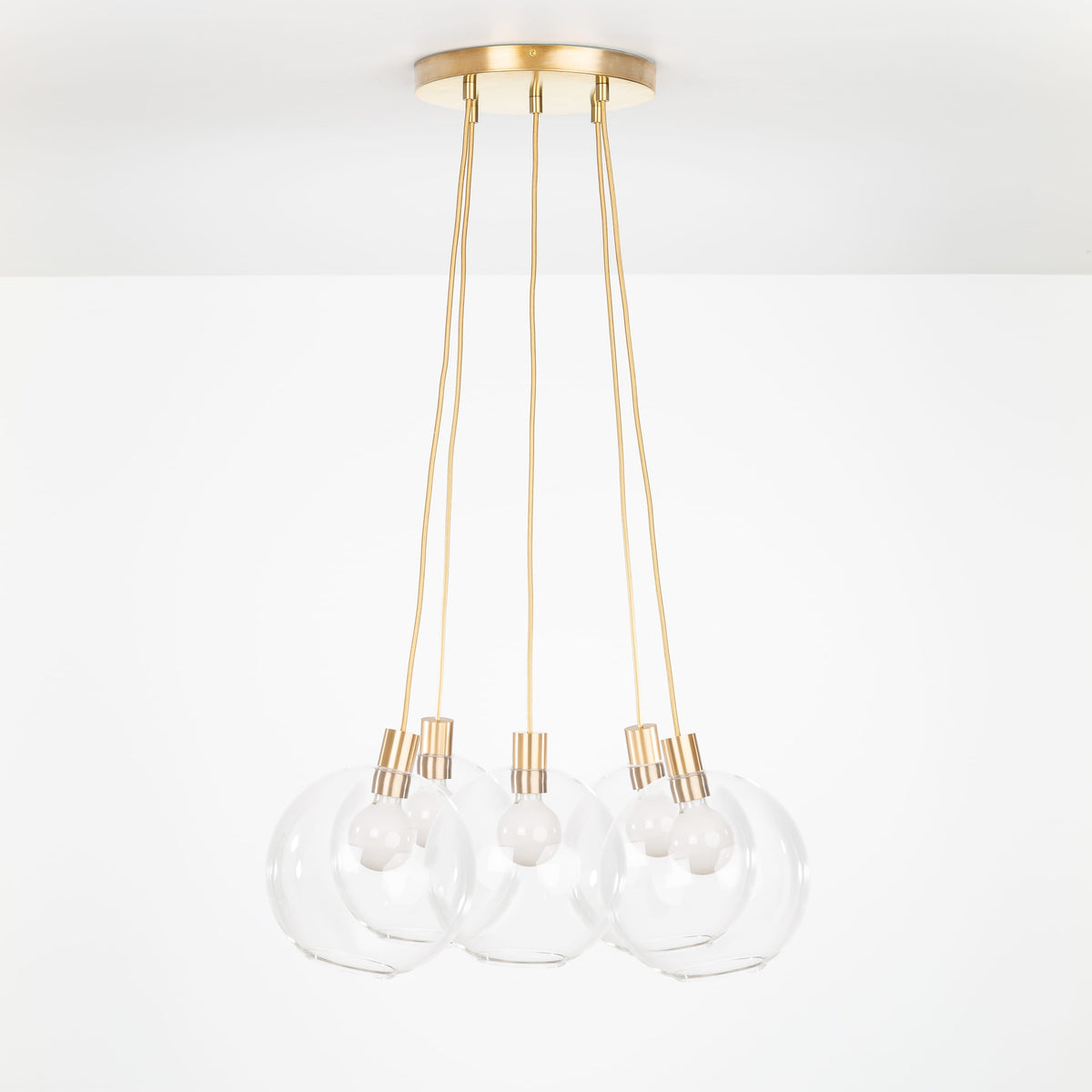 AiO Loop Multiport Chandelier - Glass Globe 5 / Brass / 10in Clear
