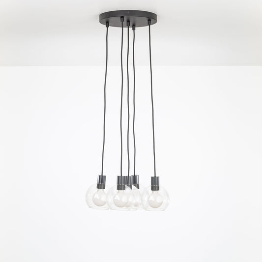 AiO Loop Multiport Chandelier - 6in Glass Globe 5 / Black / Clear