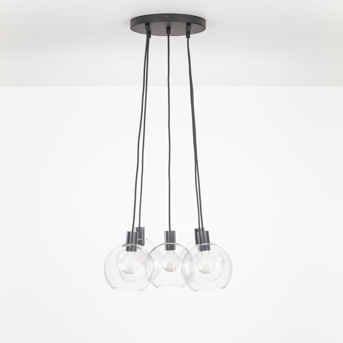 AiO Loop Multiport Chandelier - Glass Globe 5 / Black / 8in Clear