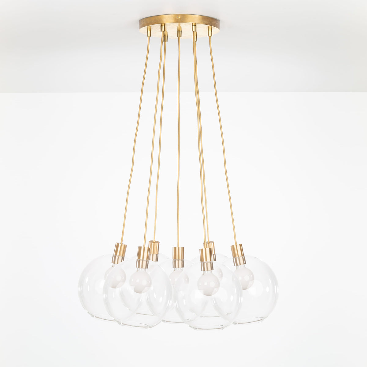 AiO Loop Multiport Chandelier - Glass Globe 7 / Brass / 10in Clear