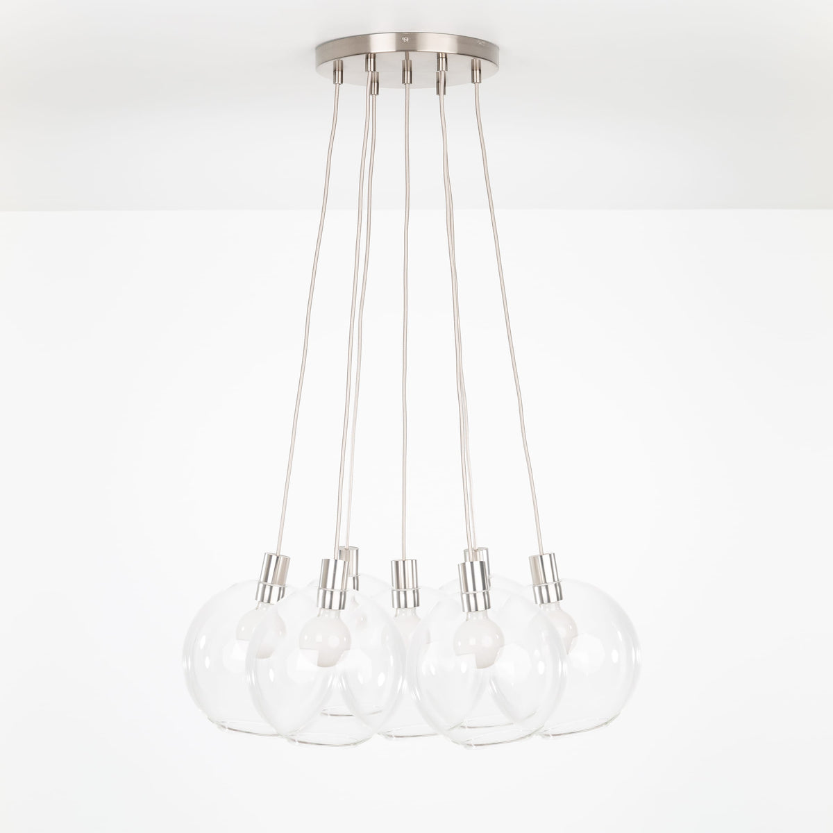 AiO Loop Multiport Chandelier - Glass Globe 7 / Nickel / 10in Clear