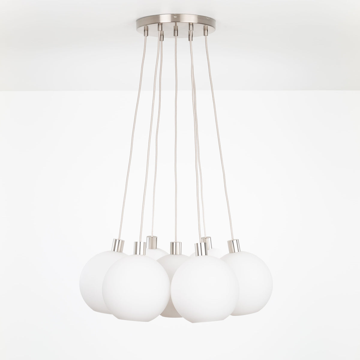 AiO Loop Multiport Chandelier - Glass Globe 7 / Nickel / 8in Matte White