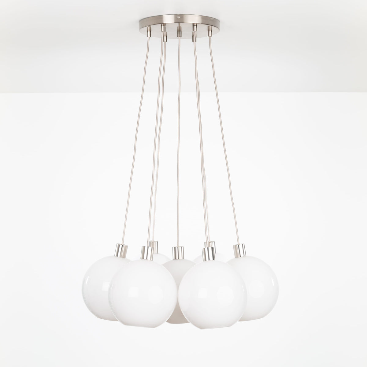 AiO Loop Multiport Chandelier - Glass Globe 7 / Nickel / 10in Milk