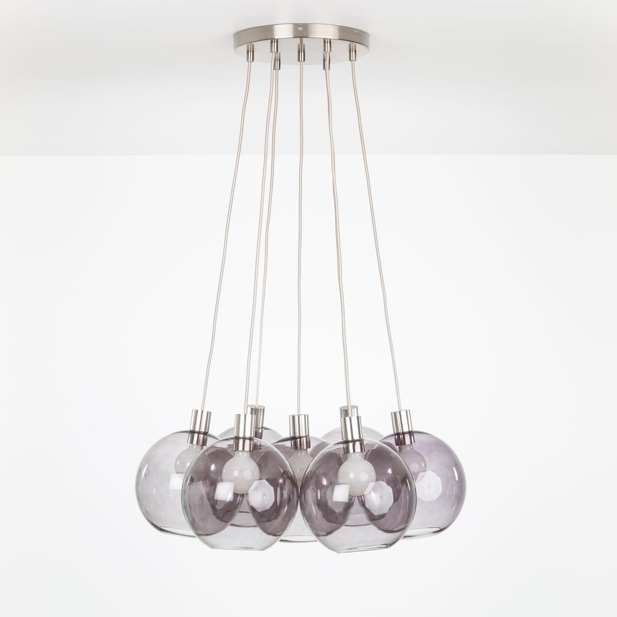 AiO Loop Multiport Chandelier - Glass Globe 7 / Nickel / 8in Smoke