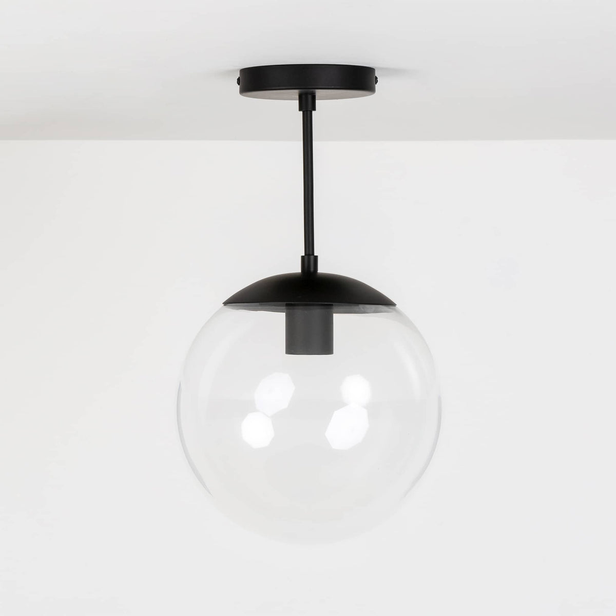 Mod Glass Globe Post Flush Mount Pendant | 6", 8", 10", 12" Black / 6 Inch / 10in Clear