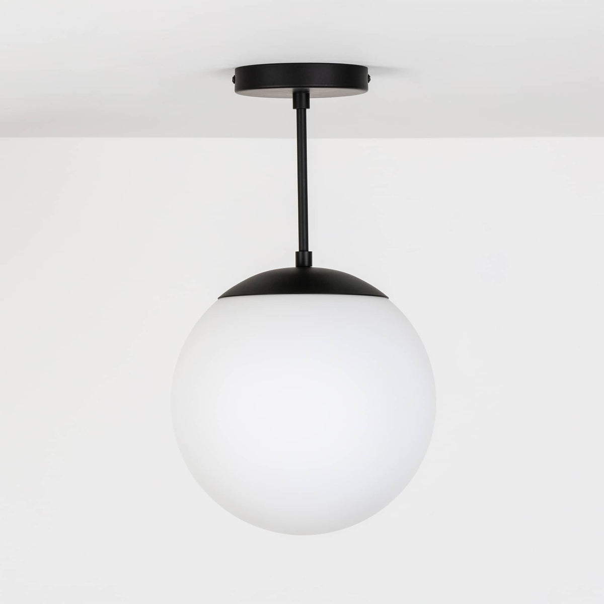 Mod Glass Globe Post Flush Mount Pendant | 6", 8", 10", 12" Black / 6 Inch / 10in Matte White