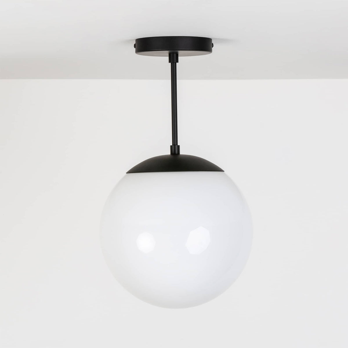 Mod Glass Globe Post Flush Mount Pendant | 6", 8", 10", 12" Black / 6 Inch / 10in Milk
