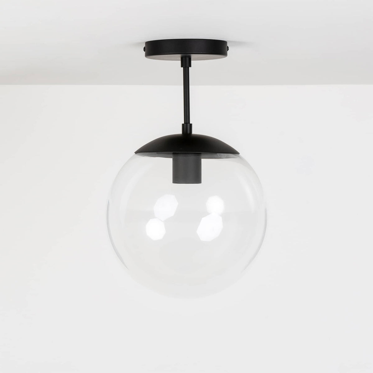 Mod Glass Globe Post Flush Mount Pendant | 6", 8", 10", 12" Black / 4 Inch / 10in Clear