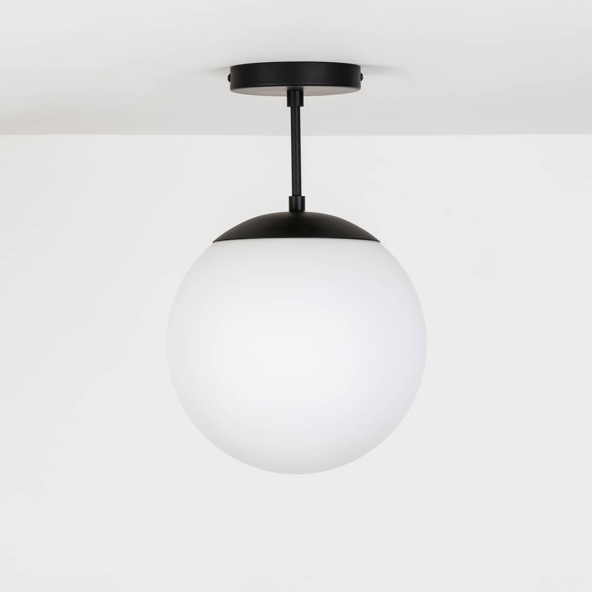 Mod Glass Globe Post Flush Mount Pendant | 6", 8", 10", 12" Black / 4 Inch / 10in Matte White
