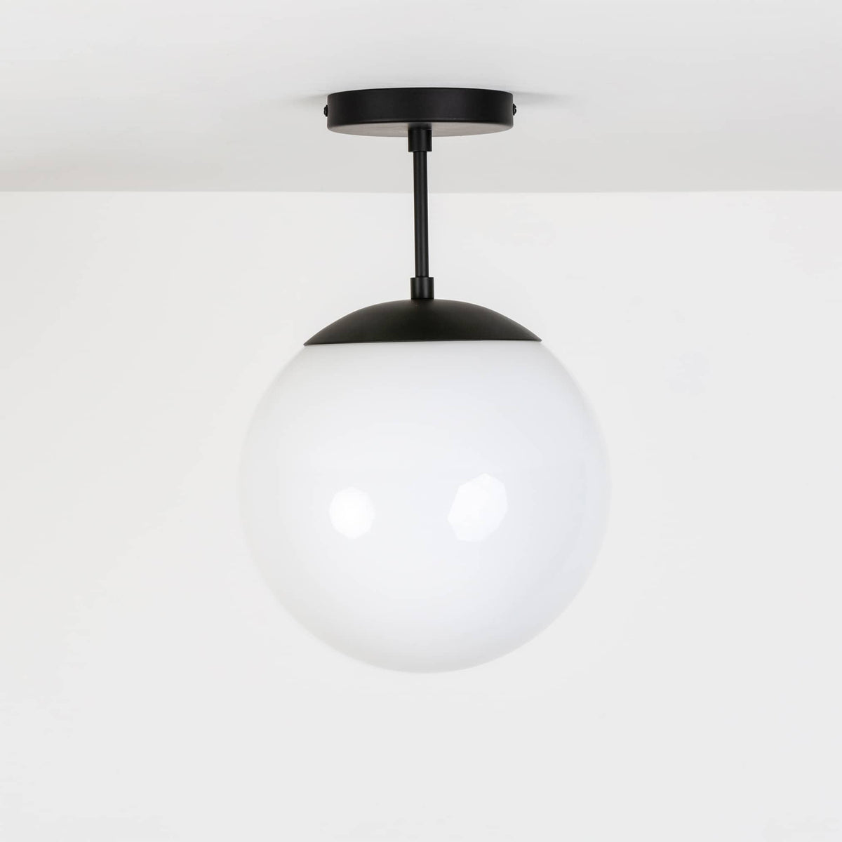 Mod Glass Globe Post Flush Mount Pendant | 6", 8", 10", 12" Black / 4 Inch / 10in Milk