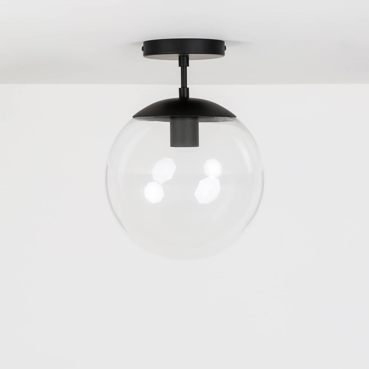 Mod Glass Globe Post Flush Mount Pendant | 6", 8", 10", 12" Black / 2 Inch / 10in Clear