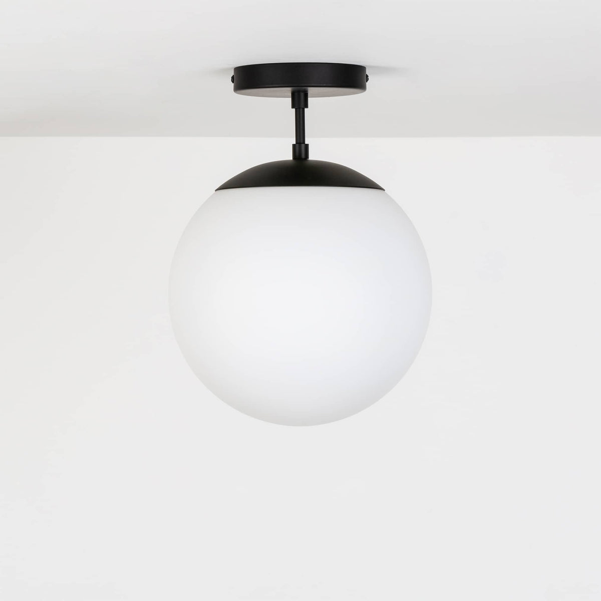 Mod Glass Globe Post Flush Mount Pendant | 6", 8", 10", 12" Black / 2 Inch / 10in Matte White