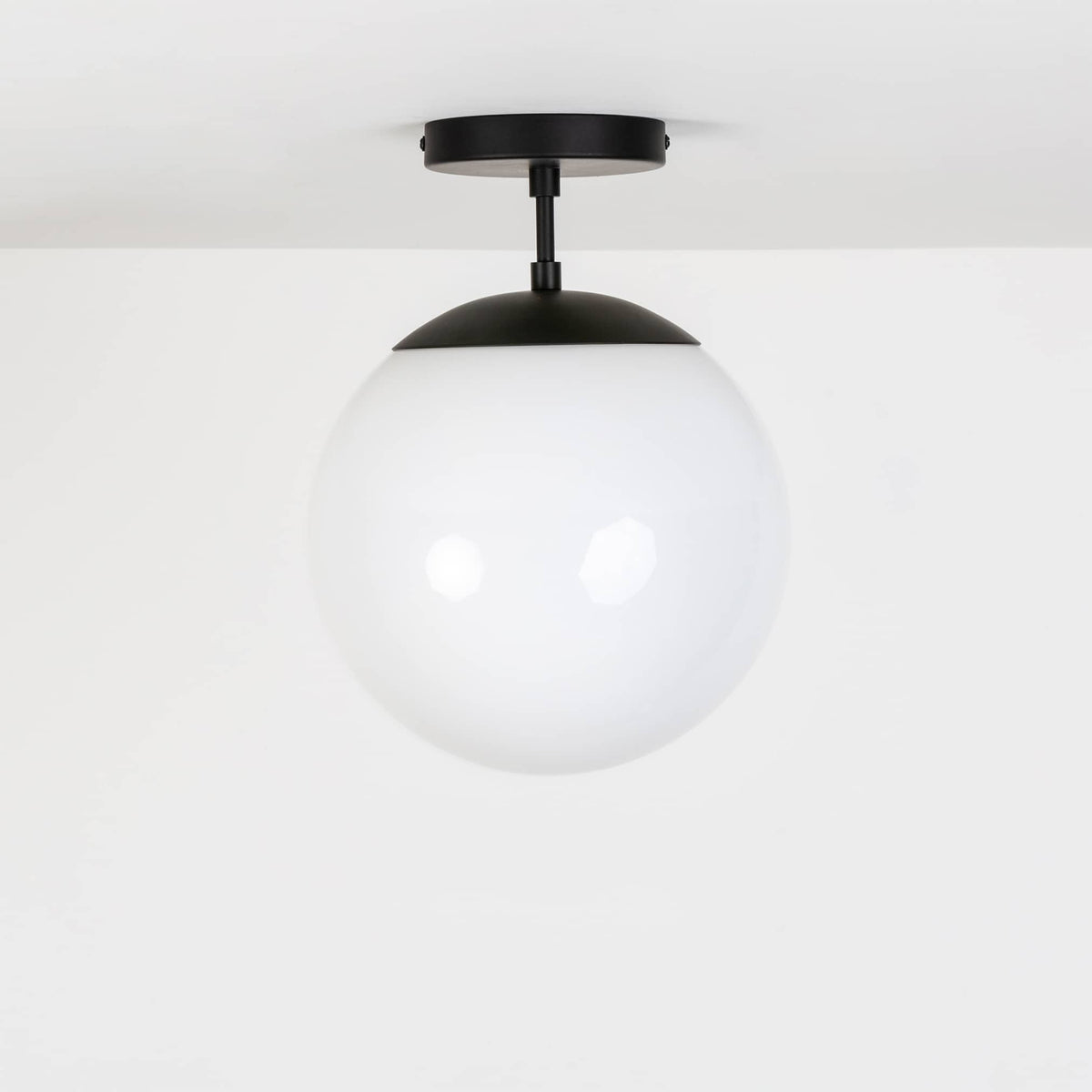 Mod Glass Globe Post Flush Mount Pendant | 6", 8", 10", 12" Black / 2 Inch / 10in Milk