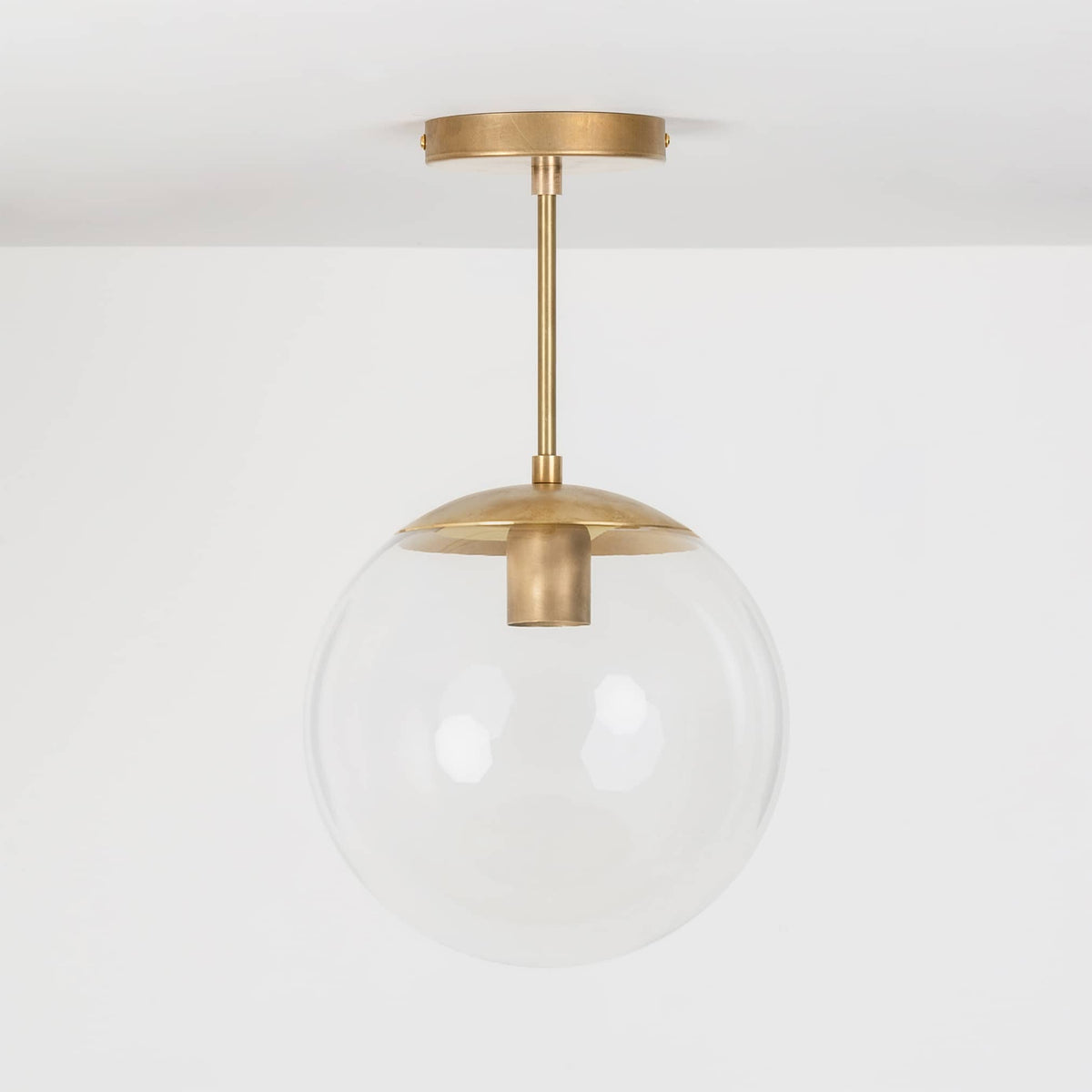 Mod Glass Globe Post Flush Mount Pendant | 6", 8", 10", 12" Raw Brass / 6 Inch / 10in Clear