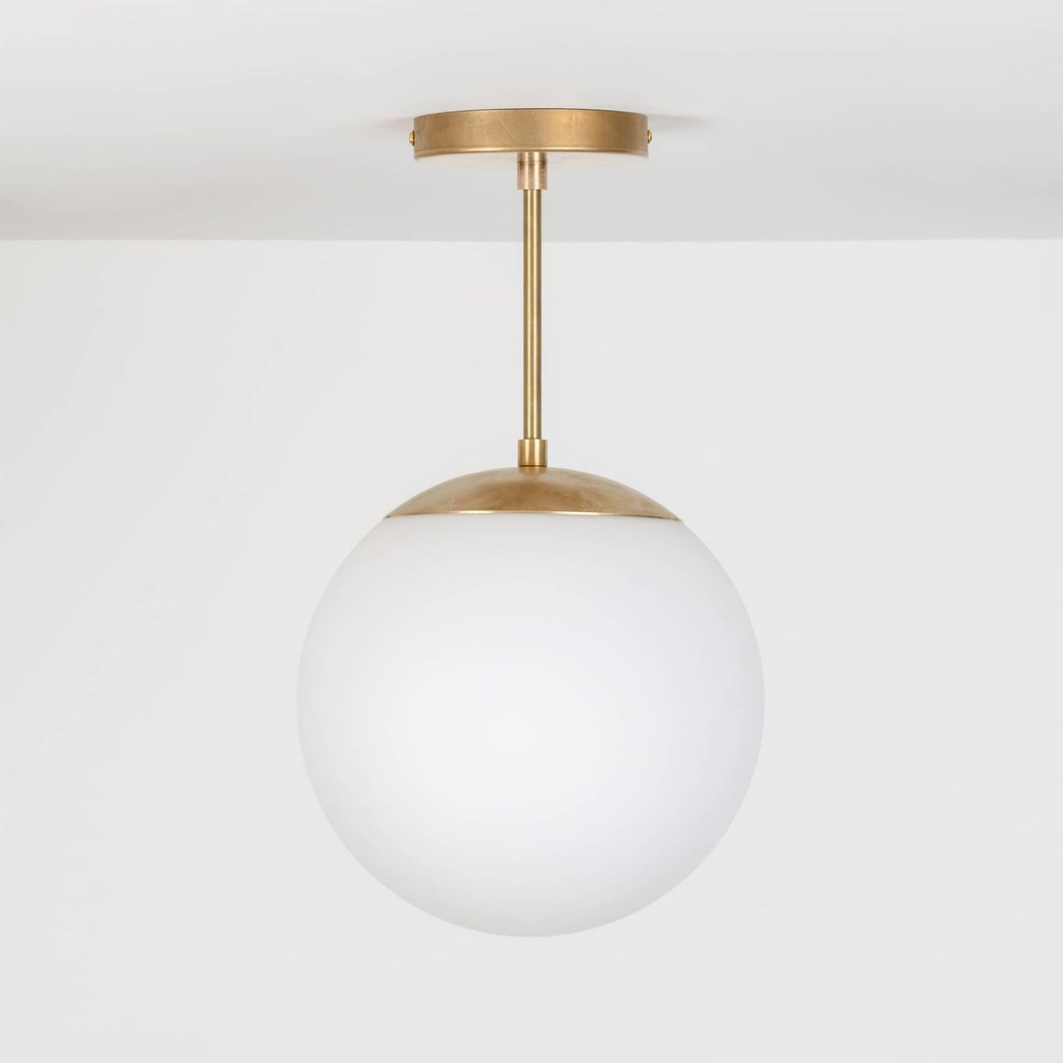 Mod Glass Globe Post Flush Mount Pendant | 6", 8", 10", 12" Raw Brass / 6 Inch / 10in Matte White