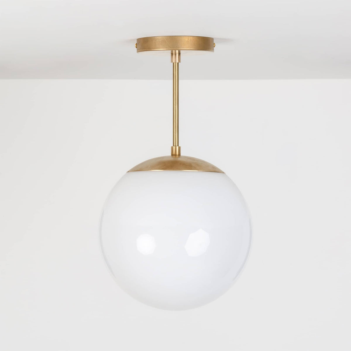 Mod Glass Globe Post Flush Mount Pendant | 6", 8", 10", 12" Raw Brass / 6 Inch / 10in Milk