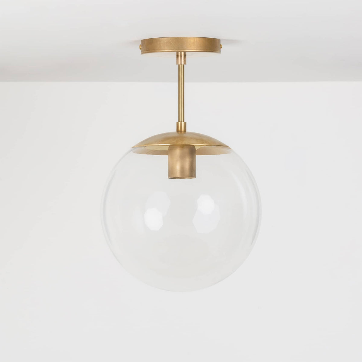 Mod Glass Globe Post Flush Mount Pendant | 6", 8", 10", 12" Raw Brass / 4 Inch / 10in Clear
