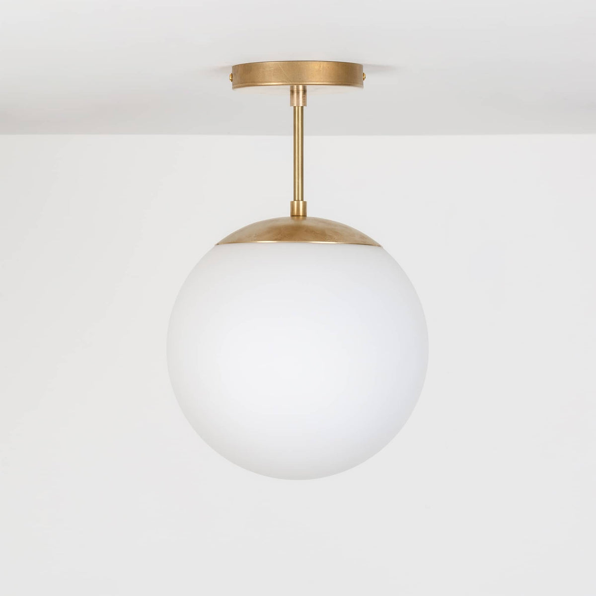 Mod Glass Globe Post Flush Mount Pendant | 6", 8", 10", 12" Raw Brass / 4 Inch / 10in Matte White