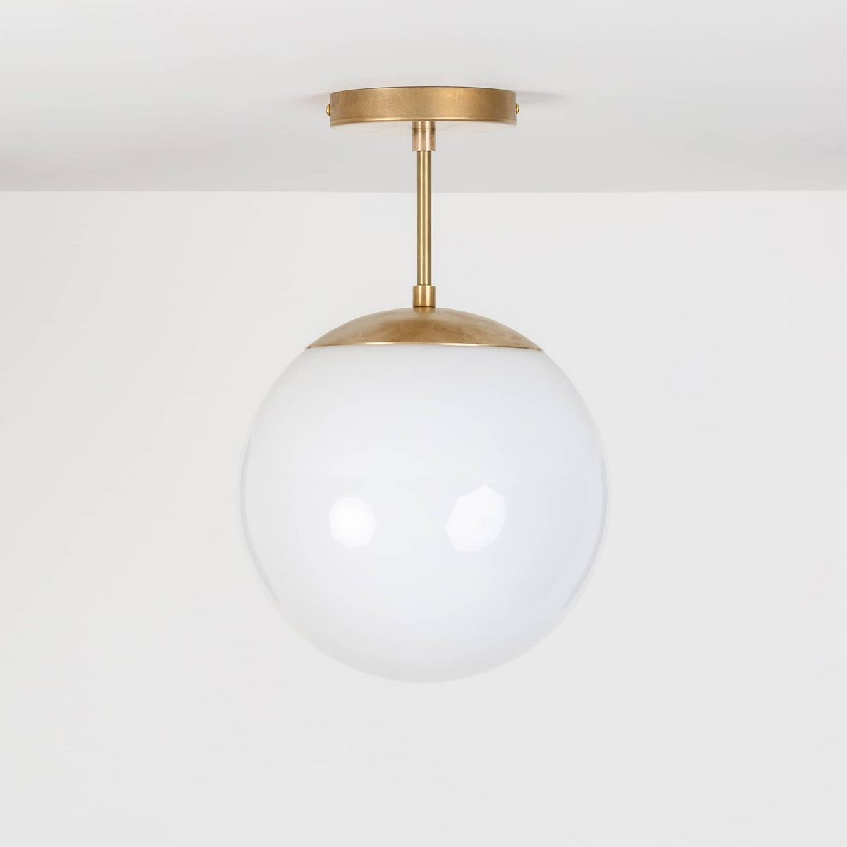 Mod Glass Globe Post Flush Mount Pendant | 6", 8", 10", 12" Raw Brass / 4 Inch / 10in Milk