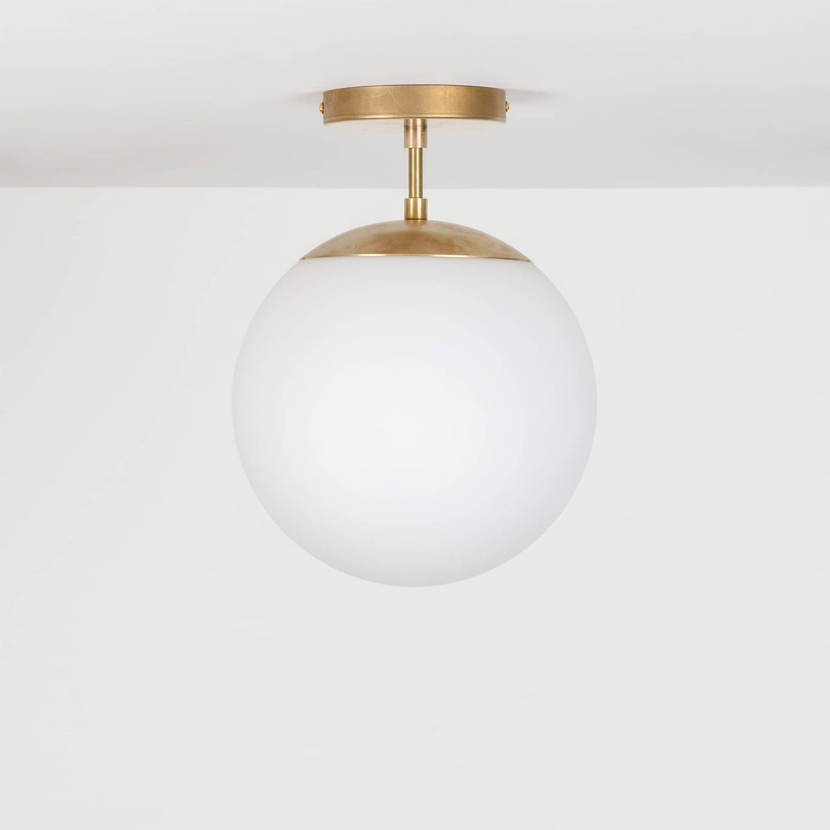 Mod Glass Globe Post Flush Mount Pendant | 6", 8", 10", 12" Raw Brass / 2 Inch / 10in Matte White