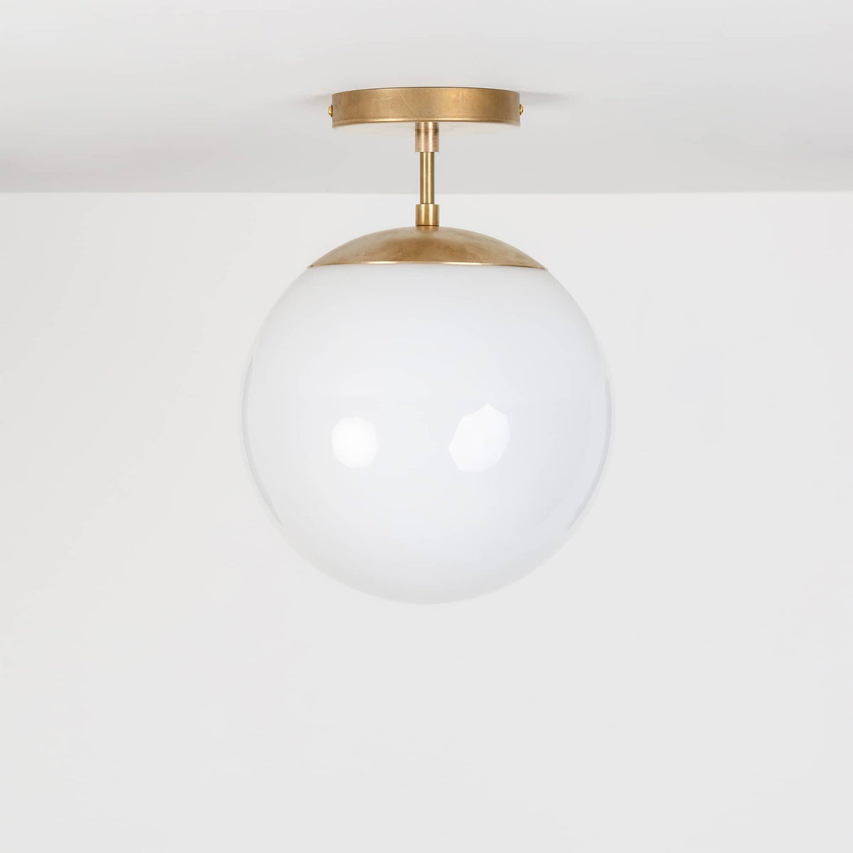 Mod Glass Globe Post Flush Mount Pendant | 6", 8", 10", 12" Raw Brass / 2 Inch / 10in Milk