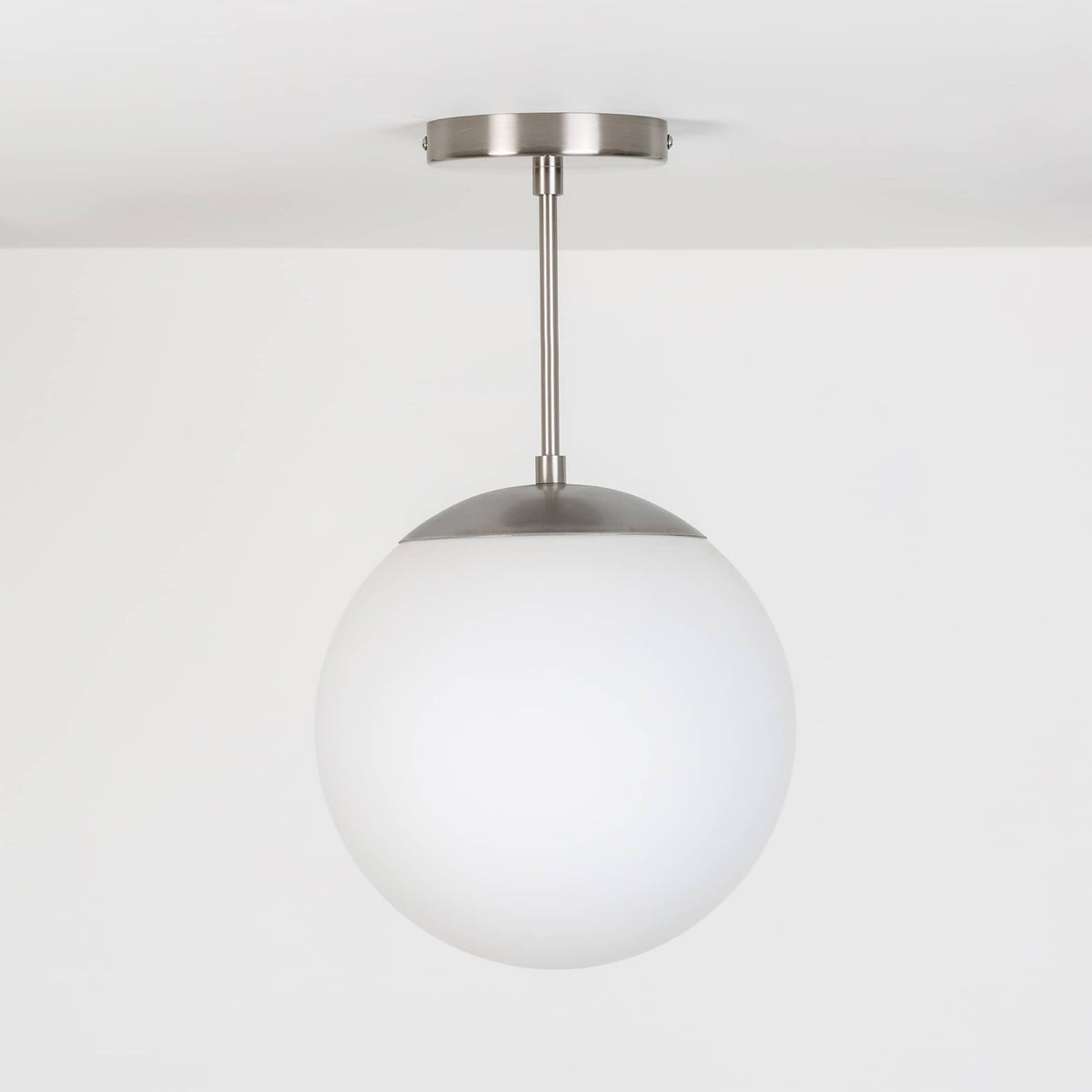 Mod Glass Globe Post Flush Mount Pendant | 6", 8", 10", 12" Brushed Nickel / 6 Inch / 10in Matte White