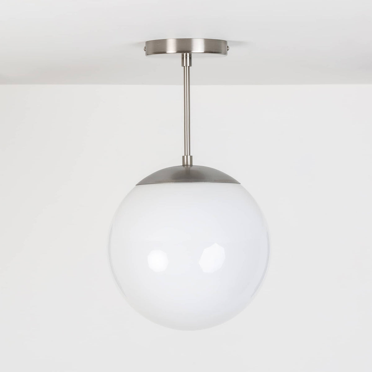 Mod Glass Globe Post Flush Mount Pendant | 6", 8", 10", 12" Brushed Nickel / 6 Inch / 10in Milk