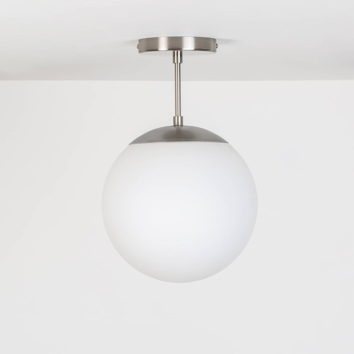 Mod Glass Globe Post Flush Mount Pendant | 6", 8", 10", 12" Brushed Nickel / 4 Inch / 10in Matte White