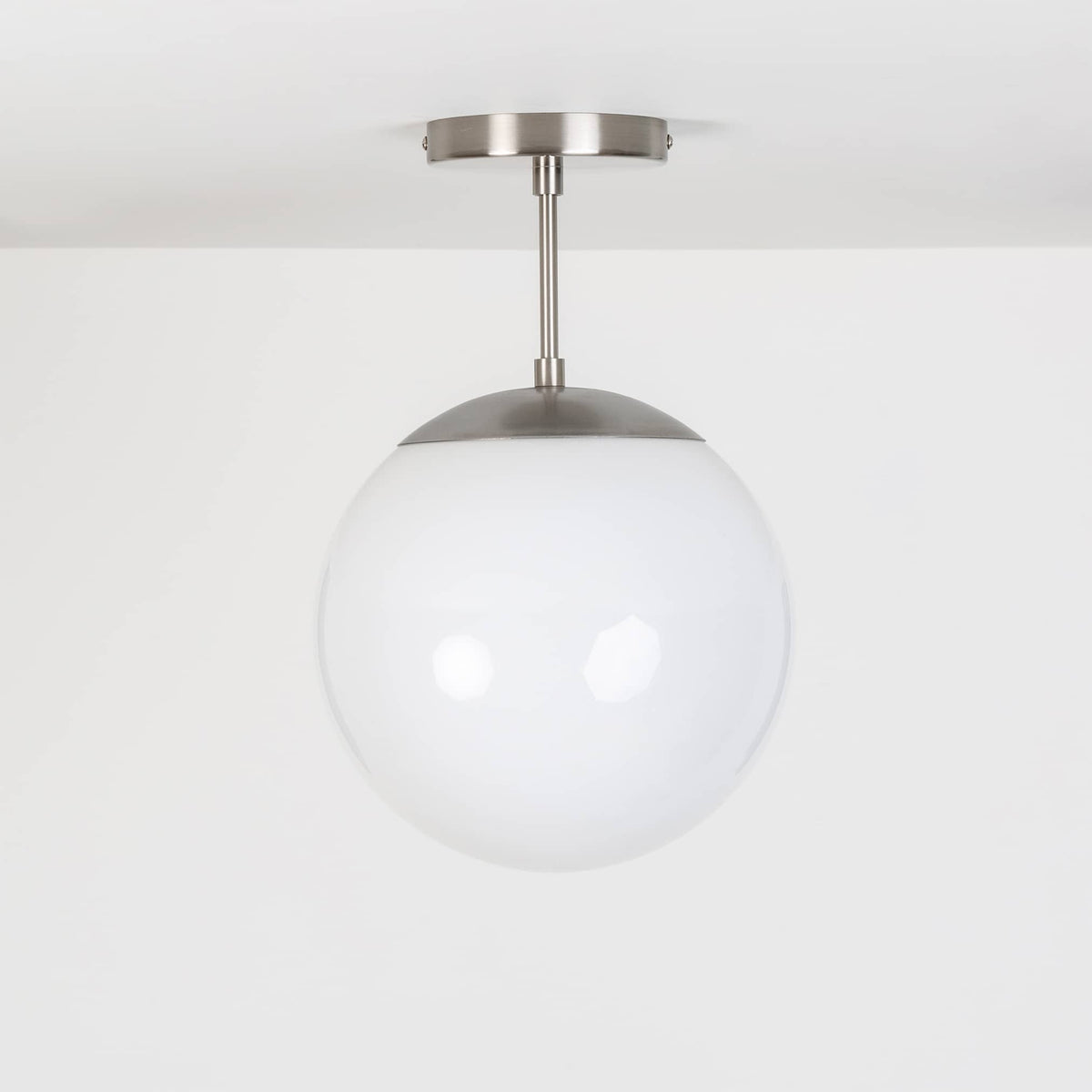 Mod Glass Globe Post Flush Mount Pendant | 6", 8", 10", 12" Brushed Nickel / 4 Inch / 10in Milk
