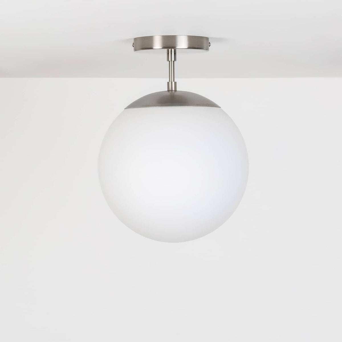 Mod Glass Globe Post Flush Mount Pendant | 6", 8", 10", 12" Brushed Nickel / 2 Inch / 10in Matte White
