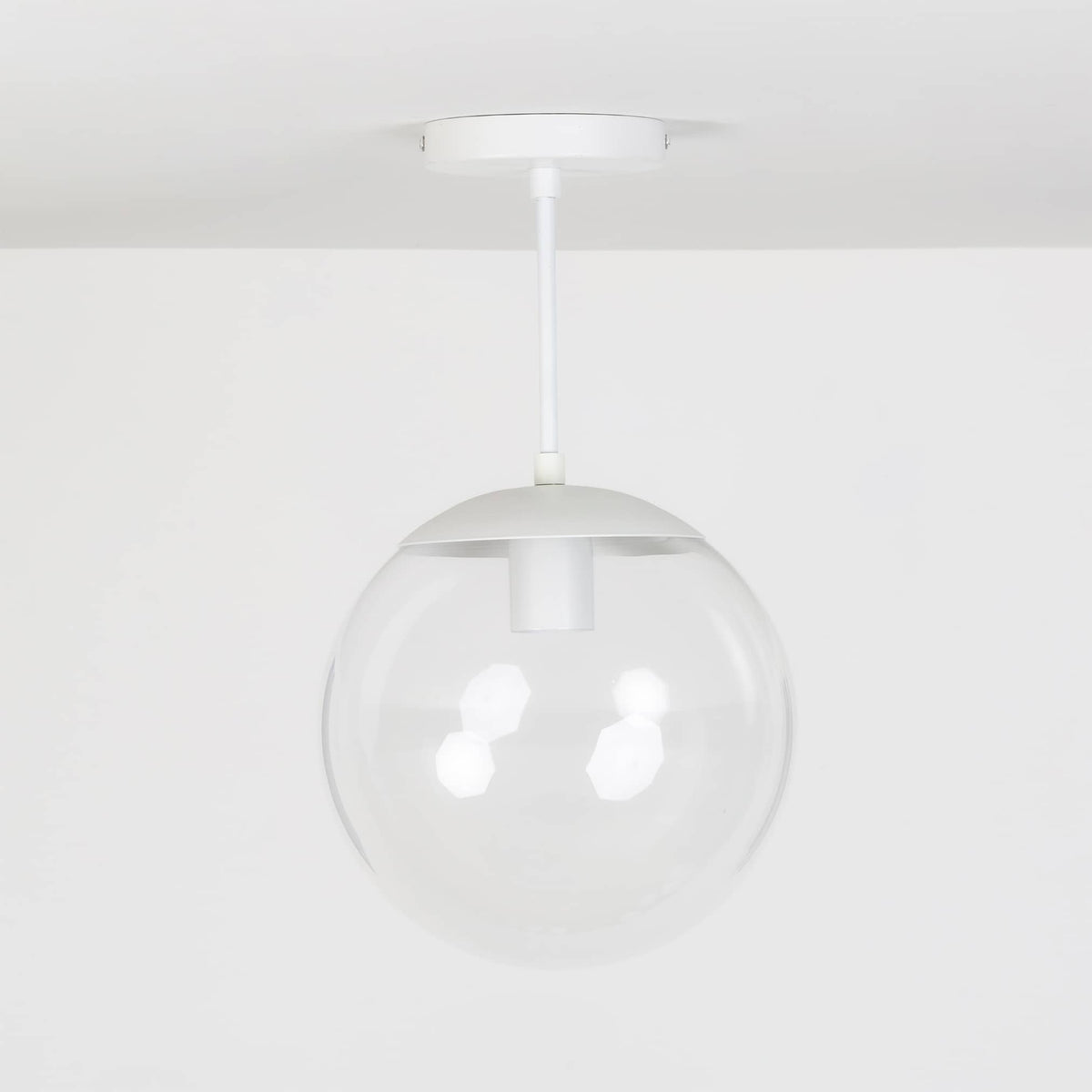 Mod Glass Globe Post Flush Mount Pendant | 6", 8", 10", 12" White / 6 Inch / 10in Clear