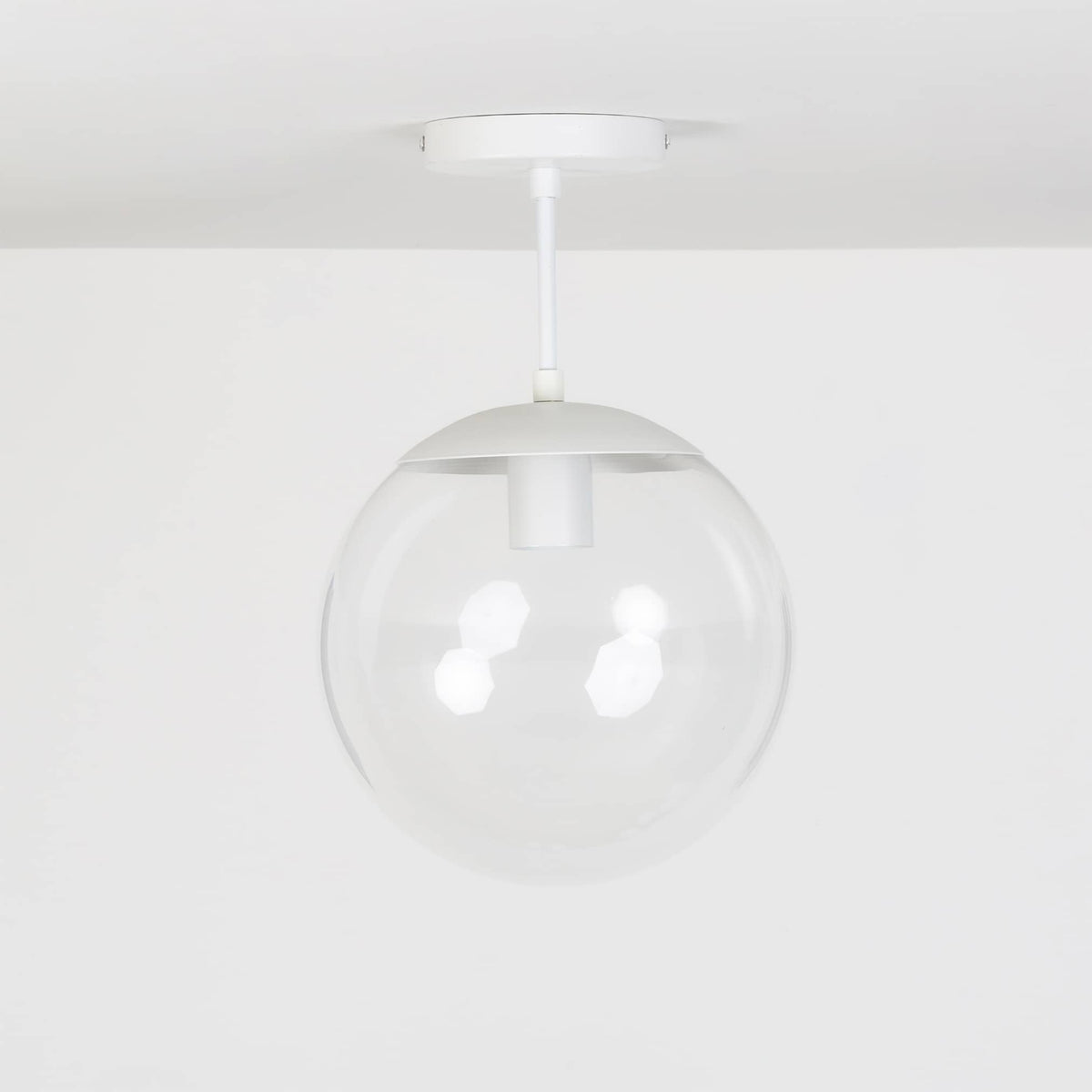 Mod Glass Globe Post Flush Mount Pendant | 6", 8", 10", 12" White / 4 Inch / 10in Clear