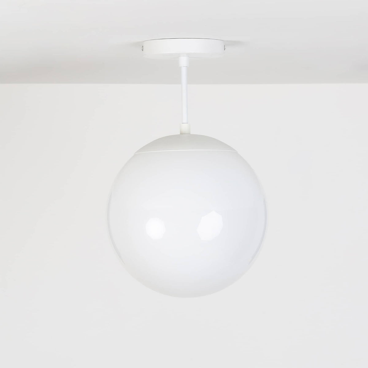 Mod Glass Globe Post Flush Mount Pendant | 6", 8", 10", 12" White / 4 Inch / 10in Milk