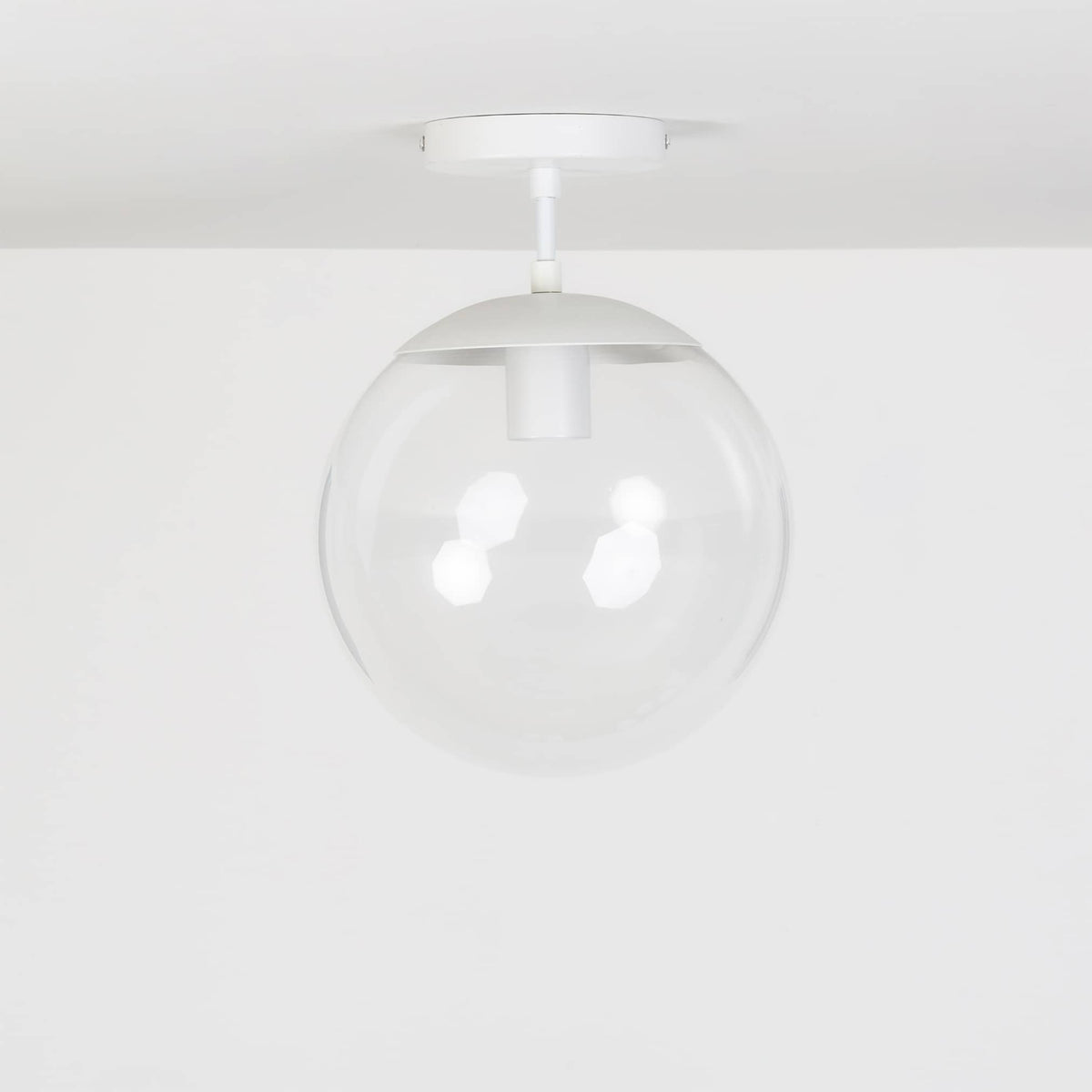 Mod Glass Globe Post Flush Mount Pendant | 6", 8", 10", 12" White / 2 Inch / 10in Clear
