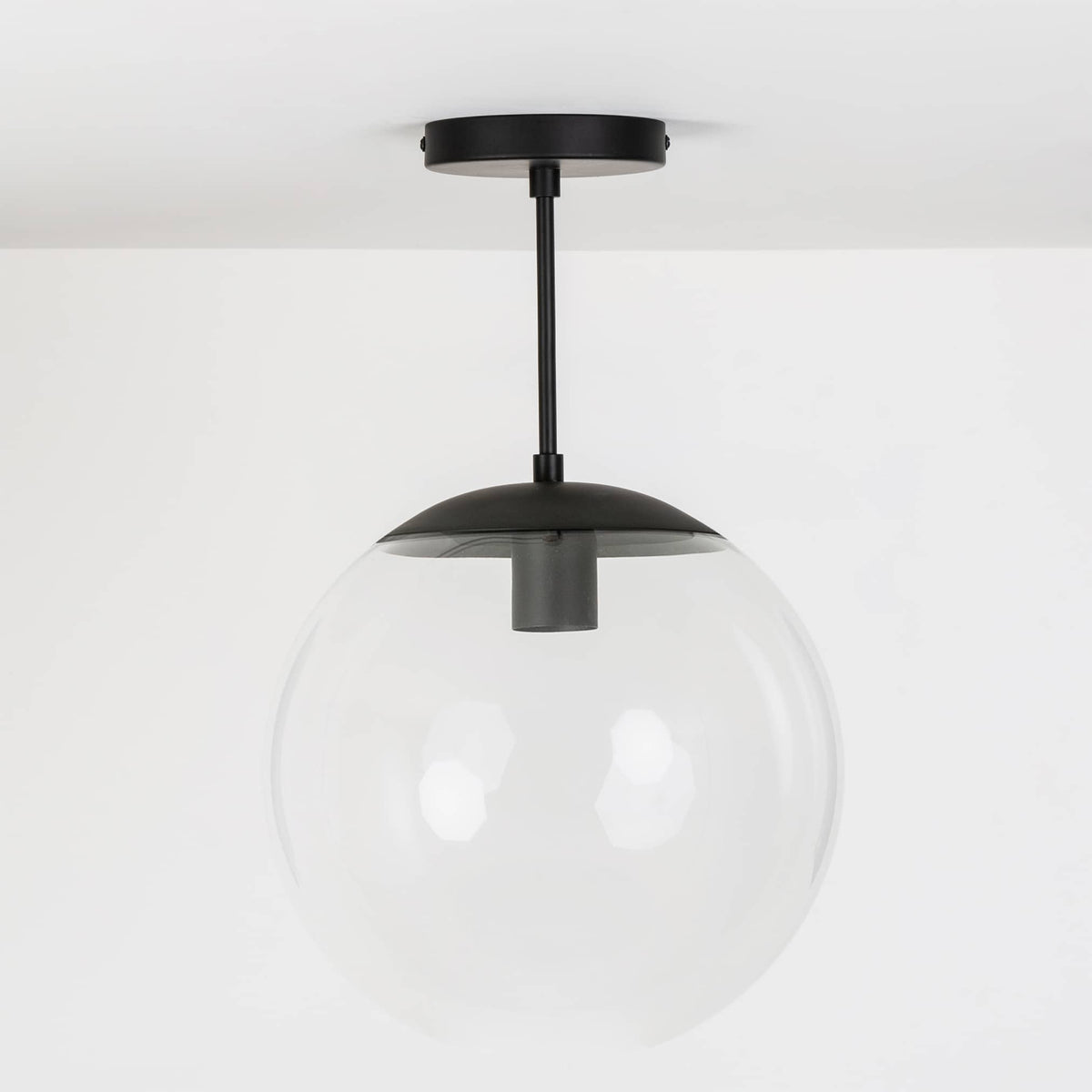 Mod Glass Globe Post Flush Mount Pendant | 6", 8", 10", 12" Black / 6 Inch / 12in Clear