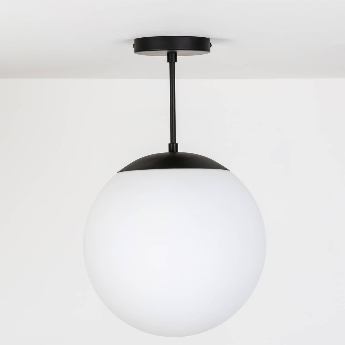 Mod Glass Globe Post Flush Mount Pendant | 6", 8", 10", 12" Black / 6 Inch / 12in Matte White