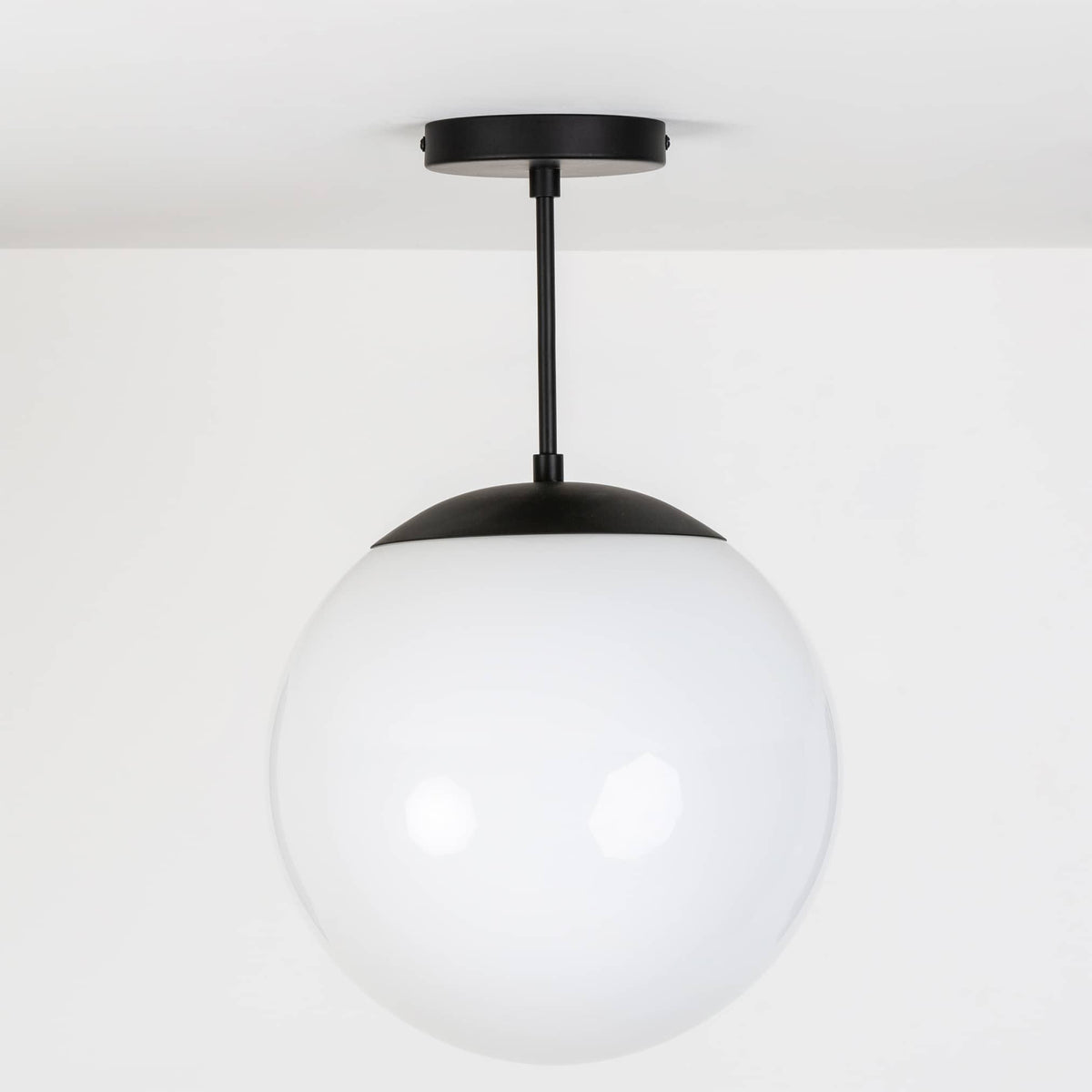 Mod Glass Globe Post Flush Mount Pendant | 6", 8", 10", 12" Black / 6 Inch / 12in Milk