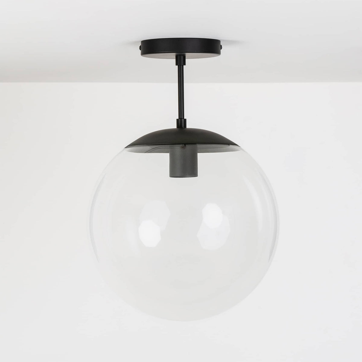 Mod Glass Globe Post Flush Mount Pendant | 6", 8", 10", 12" Black / 4 Inch / 12in Clear