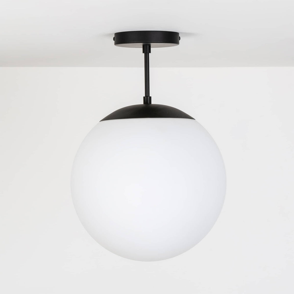 Mod Glass Globe Post Flush Mount Pendant | 6", 8", 10", 12" Black / 4 Inch / 12in Matte White