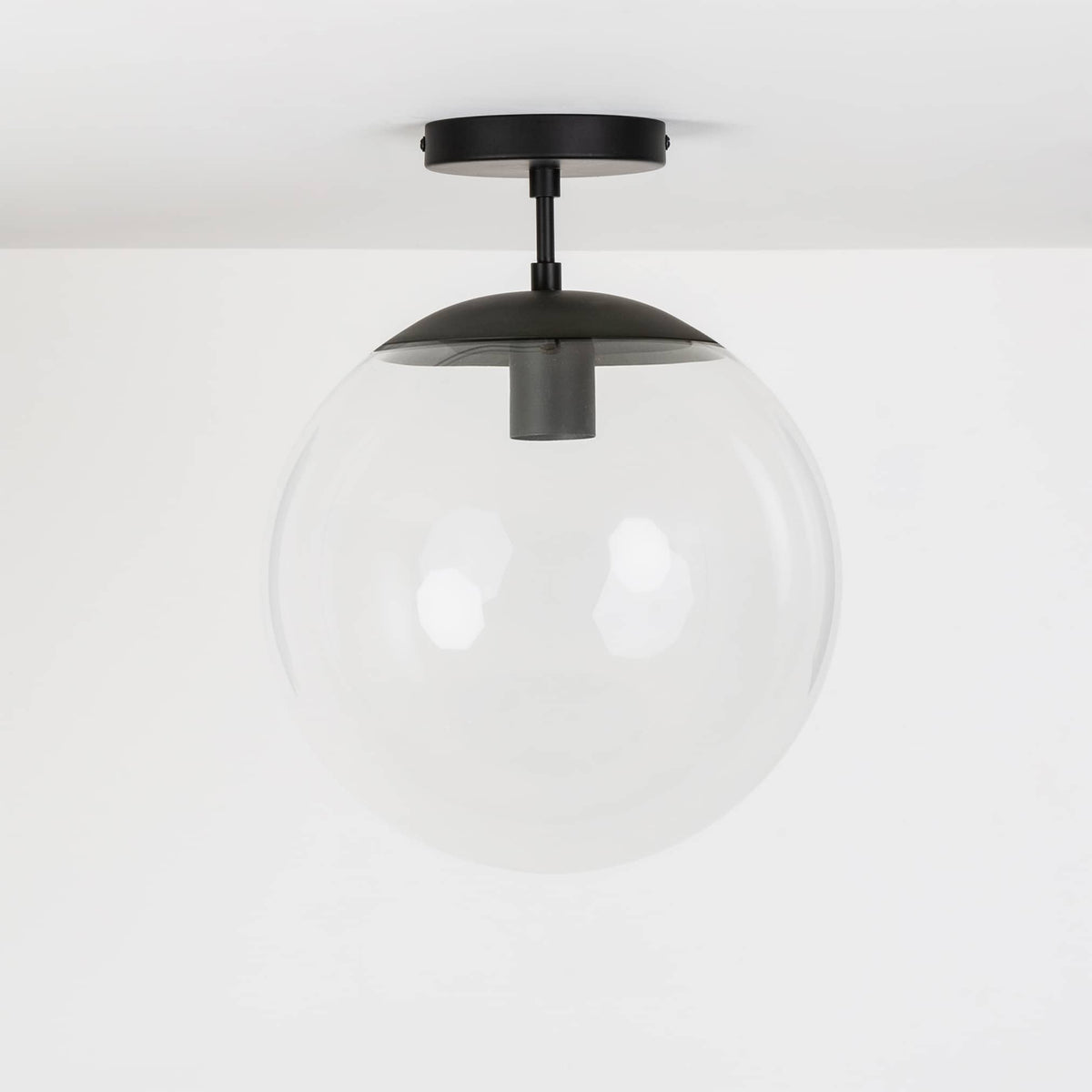 Mod Glass Globe Post Flush Mount Pendant | 6", 8", 10", 12" Black / 2 Inch / 12in Clear