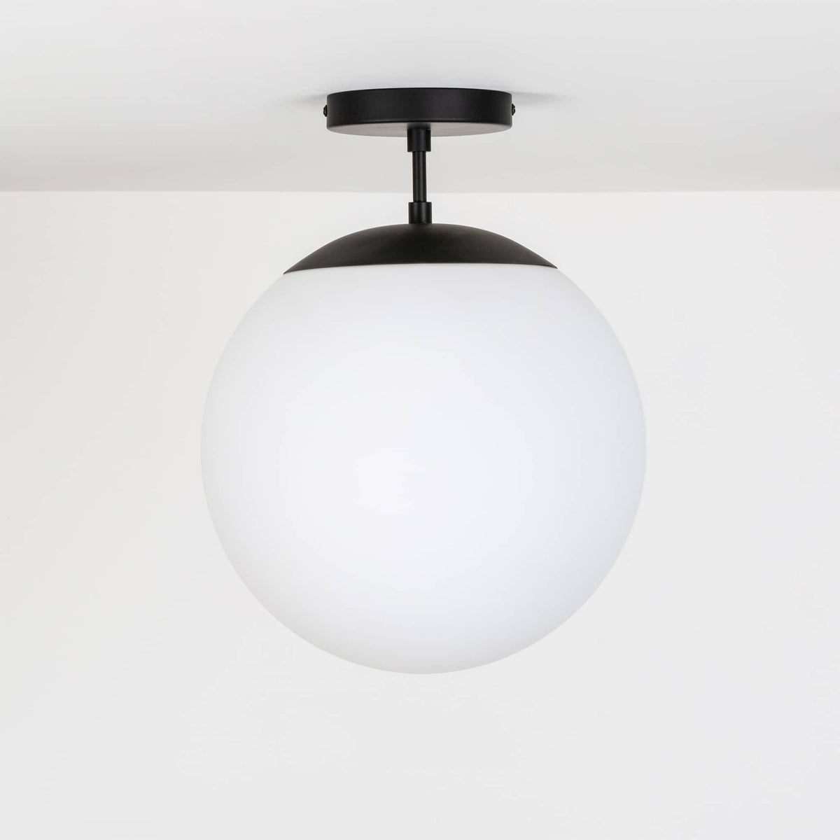 Mod Glass Globe Post Flush Mount Pendant | 6", 8", 10", 12" Black / 2 Inch / 12in Matte White