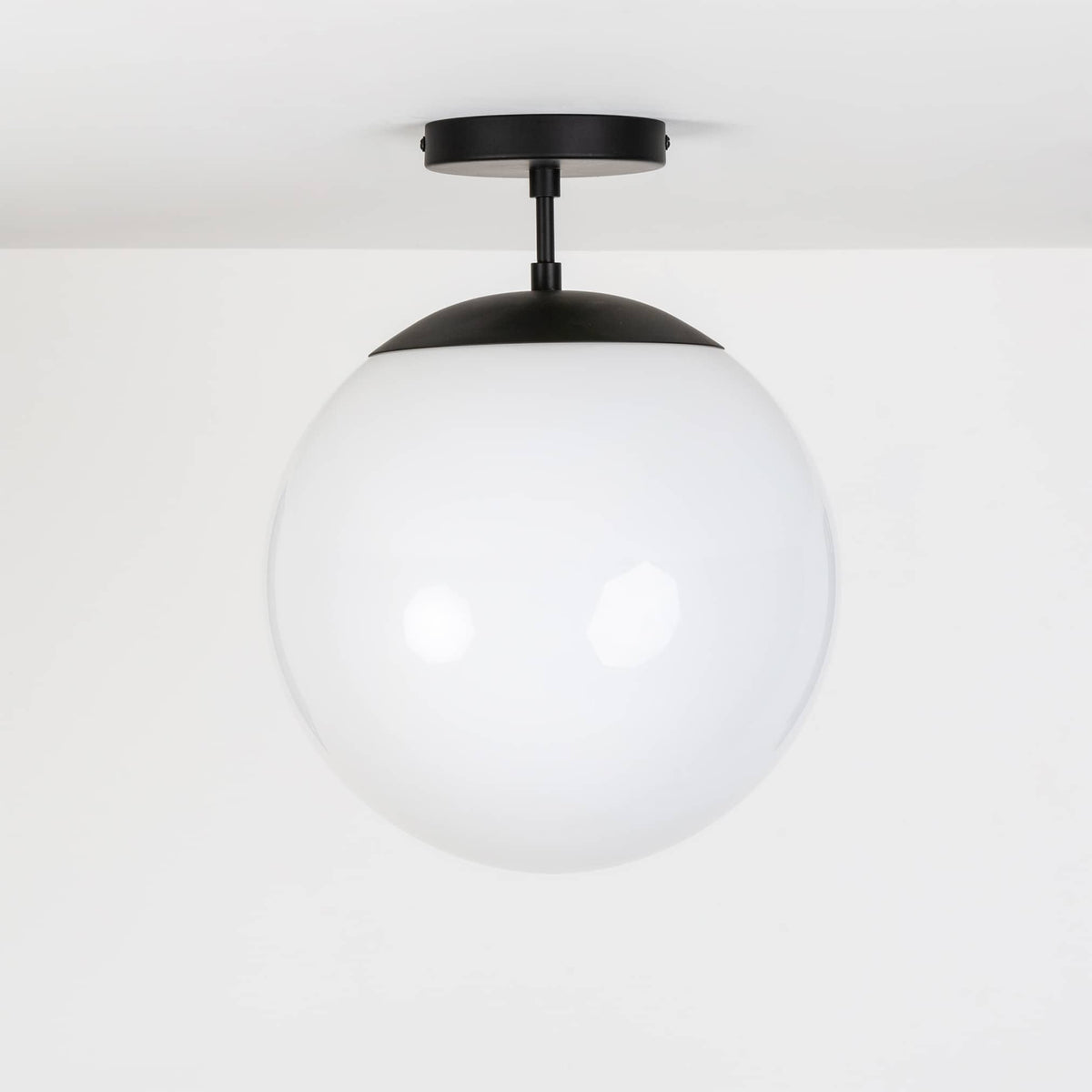 Mod Glass Globe Post Flush Mount Pendant | 6", 8", 10", 12" Black / 2 Inch / 12in Milk