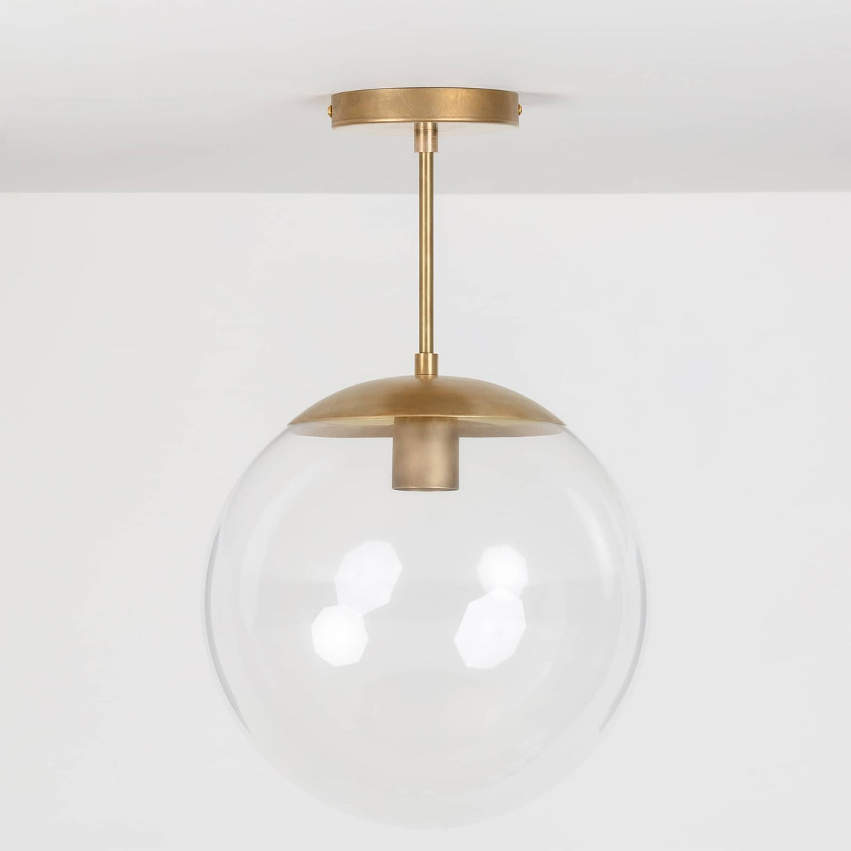 Mod Glass Globe Post Flush Mount Pendant | 6", 8", 10", 12" Raw Brass / 6 Inch / 12in Clear