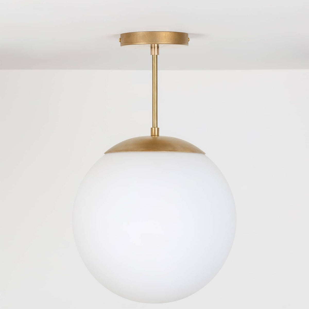 Mod Glass Globe Post Flush Mount Pendant | 6", 8", 10", 12" Raw Brass / 6 Inch / 12in Matte White