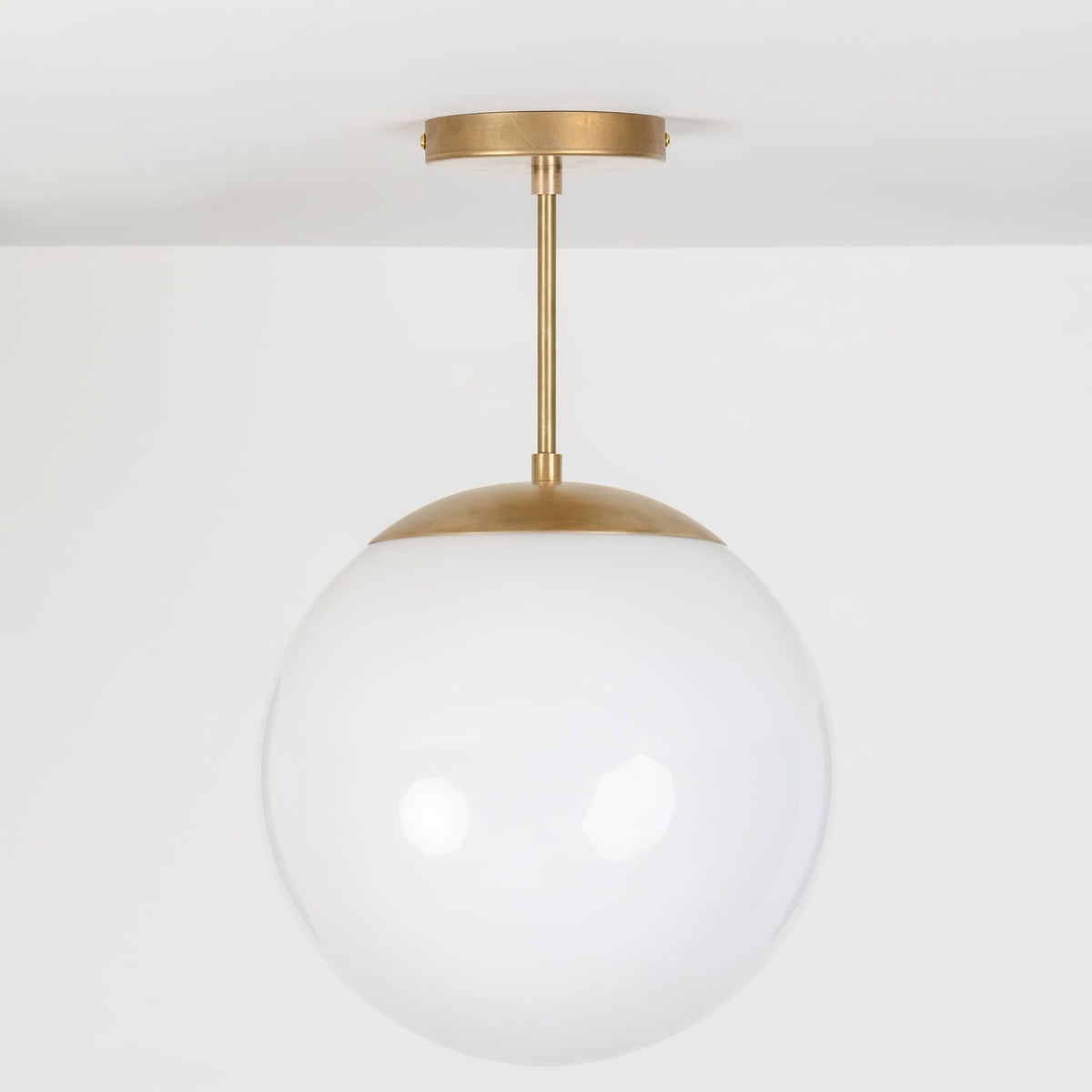 Mod Glass Globe Post Flush Mount Pendant | 6", 8", 10", 12" Raw Brass / 6 Inch / 12in Milk