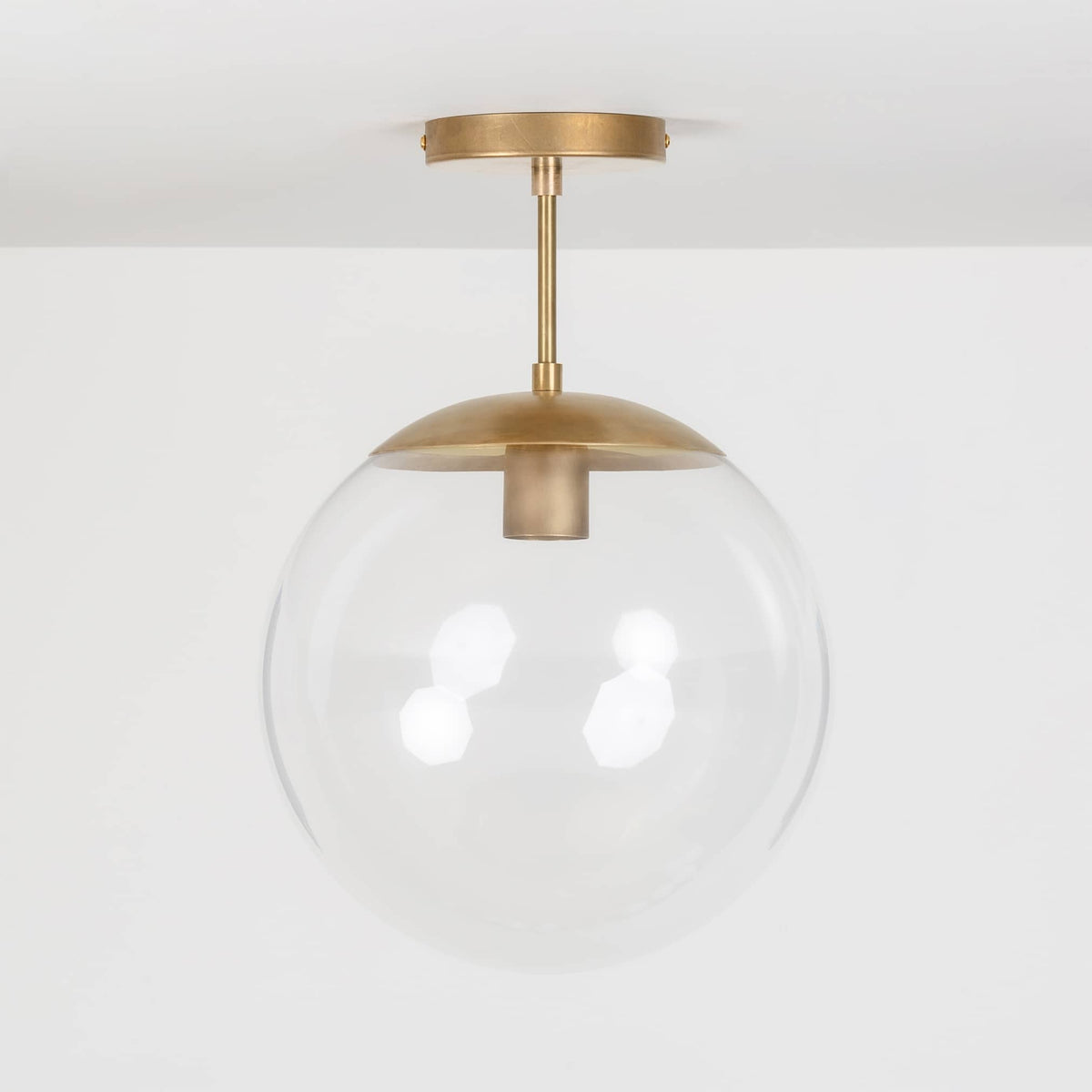 Mod Glass Globe Post Flush Mount Pendant | 6", 8", 10", 12" Raw Brass / 4 Inch / 12in Clear