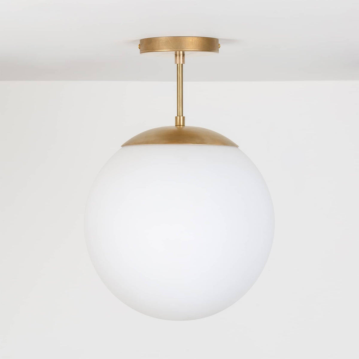 Mod Glass Globe Post Flush Mount Pendant | 6", 8", 10", 12" Raw Brass / 4 Inch / 12in Matte White