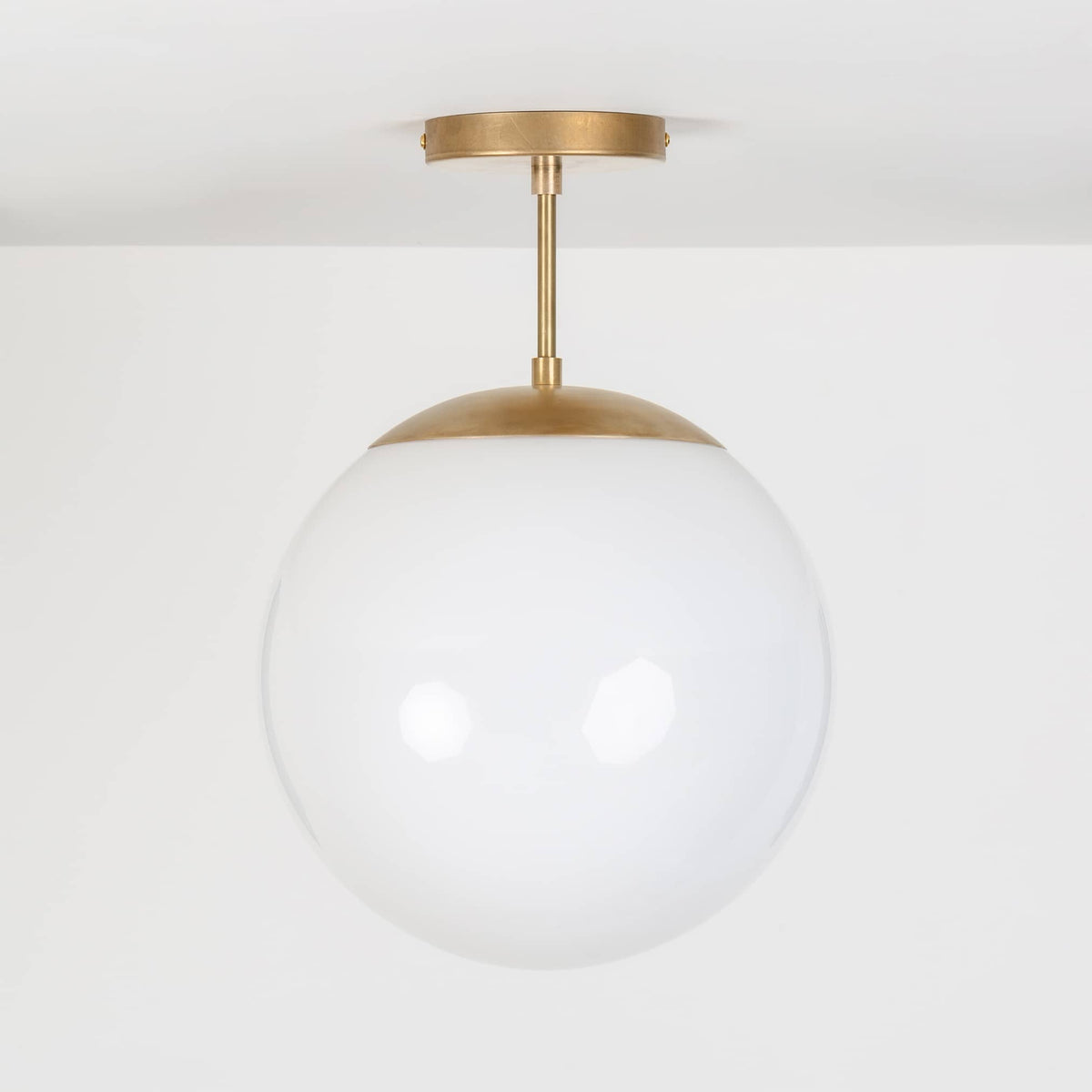 Mod Glass Globe Post Flush Mount Pendant | 6", 8", 10", 12" Raw Brass / 4 Inch / 12in Milk